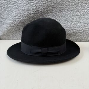 (Stain) DORFMAN PACIFIC Men’s Black 100% Wool Felt Fedora Hat USA made L large